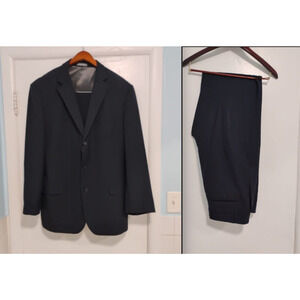 Geoffrey Beene solid Black Men 2 Piece jacket 48L pant 38WX31L 100% Wool J998